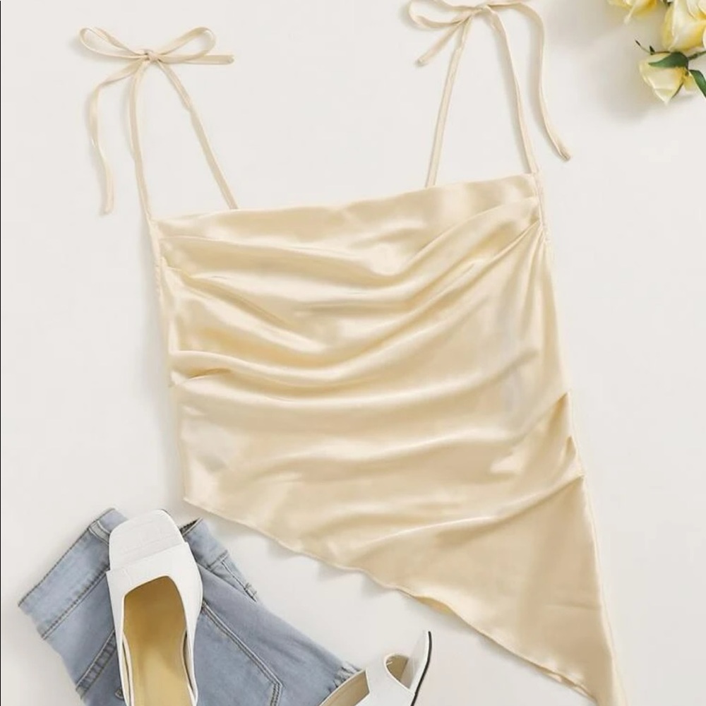 Asymmetrical-Hem Satin Cami Top